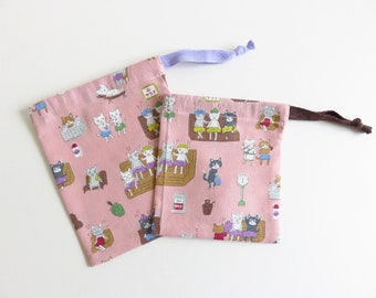 Drawstring Bags Kokka Funny Cats Daily Life Work Jobs Fabric.