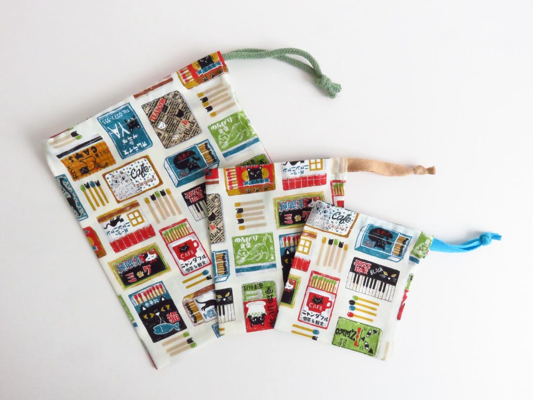 Drawstring Bags Cat Match Boxes Fabric. - Etsy