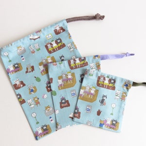 Bolsas con cordón Kokka Gatos divertidos Vida diaria Trabajos Trabajos Tela.