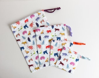 Drawstring Bags Liberty Lawn &#39;Animal Pals A&#39; Fabric.