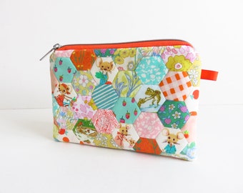 Heather Ross & Liberty Lawn Doubled Sided Fabric Epp Hexie Padded Zippered Case.