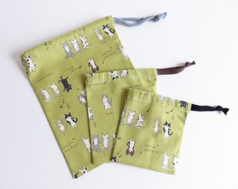 Drawstring Bags Kokka Funny Cats Daily Life Work Jobs Fabric.