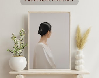 Arte de pared con retrato minimalista: mujer elegante y moderna en tonos neutros: descarga digital para decoración del hogar