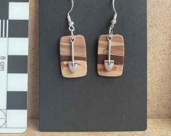 Stratigraphy Archaeology Geologist earrings | polymer clay archaeologist digging excavation geology earth fossils trowel