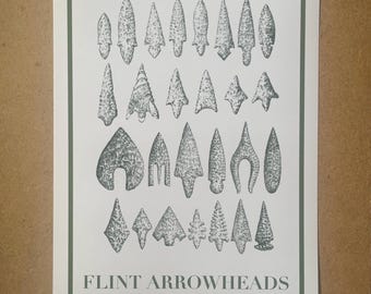Impressão A4 de pontas de flecha de sílex da pré-história | arqueologia, arqueologia pré-histórica, ferramentas neolíticas, conjunto lascado