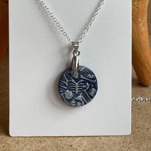 Silver archaeology skeleton necklace | anthropology osteology archaeologist osteologist navy blue polymer clay handmade gift grave gothic
