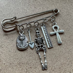 Egyptian osteology skeleton ankh archaeology brooch| Egypt anthropology ring silver gift pin large scarab antiquity ancient pharoah