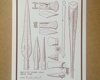 Impressão A4 do Tesouro de Guilsfield | arqueologia, arqueologia pré-histórica, Idade do Bronze, história, País de Gales, lança, machado, espada