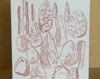 Cartão de arqueologia de sílex | pré-história pré-histórico lascado arqueólogo era glacial Mesolítico Neolítico Idade da Pedra ferramentas homem das cavernas