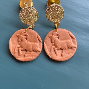 Roman goat earrings | wedgewood style cameo antiquity Rome ancient archaeology anthropology classics gold brass animal farm