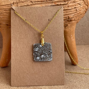 Golden archaeology skeleton necklace | anthropology osteology archaeologist osteologist brown earth polymer clay handmade gift grave gothic