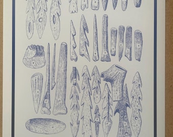 Impressão A4 de Ferramentas Pré-históricas | arqueologia pré-histórica arqueologia neolítica ferramentas conjunto lascado arpão