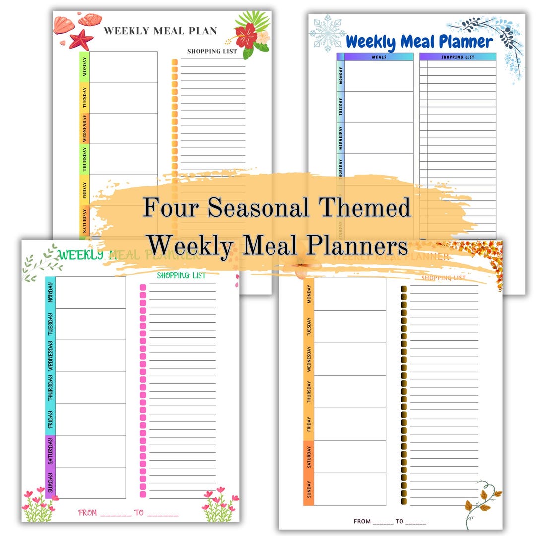 Seasonal Weekly Meal Planner Bundle | Set of 4 Printable Meal Planners ...