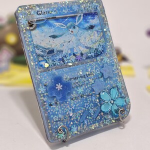 ¡Agitador de resina con brillantina Chilling Glaceon inspirado en Nintendo Gameboy con copos de nieve en movimiento, ideal para coleccionar o regalar!