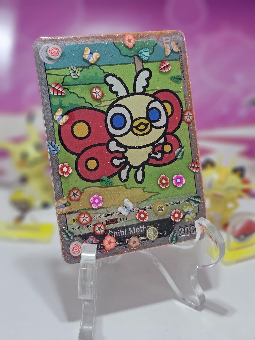 Handmade Resin Chibi Mothra Trading Card Magnet – Godzilla Fan Art