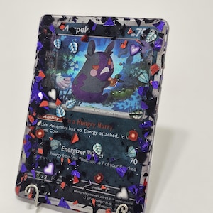 Lindo cartão colecionável de resina Morpeko escura com glitter de maçã, presente exclusivo de Pokémon