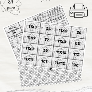 Multiplication Table x11 - Printable Memory Game - Math Flashcards - 12 Pairs - Educational and Fun Game
