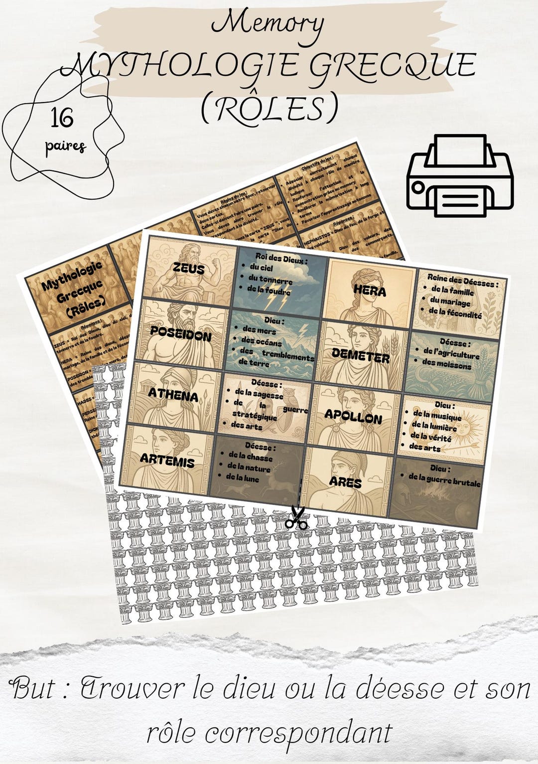 Greek Mythology Roles - Printable Memory Game - History Memory Cards ...