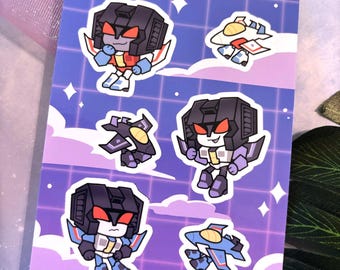 Transformers Elite Trine Vinyl Sticker Sheet - Starscream Thundercracker Skywarp - 6" x 4" - 6 Stickers Total