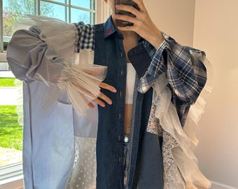 Patchwork Shirt – Handmade Upcycled Clothing, Sustainable Fashion, One-of-a-Kind Design