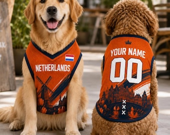 Personalized Netherlands Pet Soccer Jersey, Soccer Outfit for Dogs Cats, Netherlands Football Shirt, Cute Puppy Sportswear