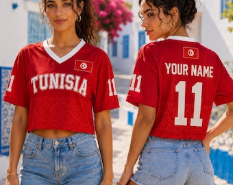 Custom Tunisia Football Crop Top Shirt, TunisiaSoccer Jersey Crop Top, Personalized Tunisia Football Tee, Soccer Fan Shirt