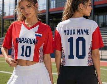 Custom Paraguay Football Crop Top Shirt, Paraguay Soccer Jersey Crop Top, Personalized Paraguay Football Tee, Soccer Fan Shirt