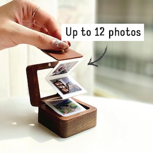 Custom Engraved Brown Wooden Photo Box with Photos, Perfect Anniversary Gift for Couples, Newlyweds, Baby Photo Album, Memory Box