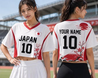 Japan Soccer Jersey, Personalized Name Number Japanese Football Shirt, Japan Flag Crop Top Jersey