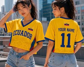 Custom Ecuador Soccer Jersey, Personalized Name Number Ecuador Football Shirt, Ecuador Flag Crop Top Jersey
