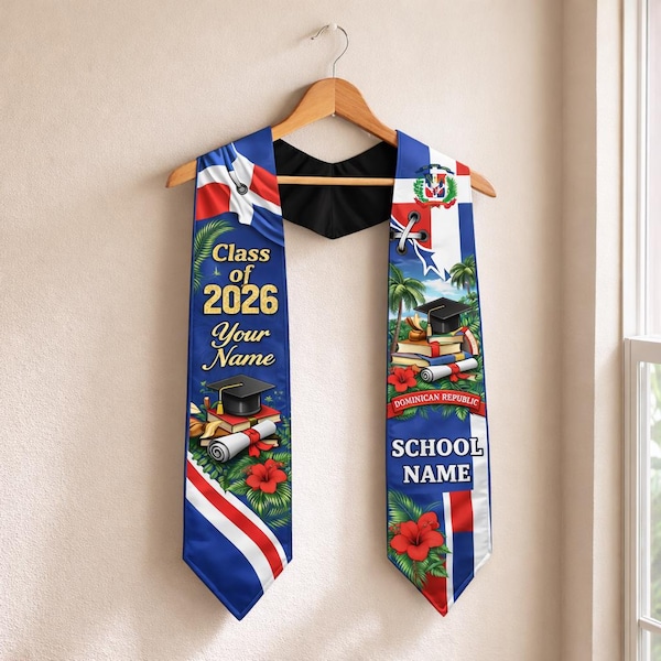 Personalized Dominican Graduation Stole, Dominican Republic Flag Sash 2026, Custom Grad Stole, Dominican Pride Gift