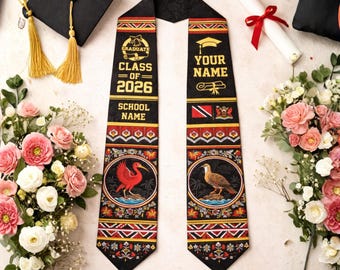 Personalized Trinidad and Tobago Graduation Stole 2026, Mixed Flags Heritage Graduation Sash, Custom Name School Graduate Sash 2026