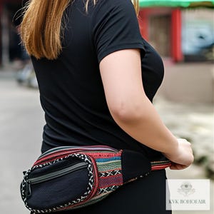 Colorful Black Hemp Fanny Pack - Adjustable Crossbody Bag, Sustainable Style