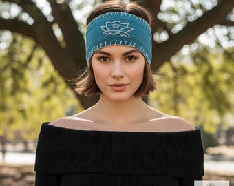 Blue Lotus Flower Boho Headband - Wide Yoga Headband, Headbands for Women