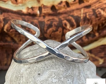 Hammered Silver Criss Cross Cuff Bracelet: Boho X Design
