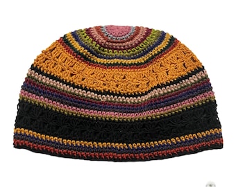 Striped Kufi Skull Cap - Crocheted Beanie Hat, Ethically sourced