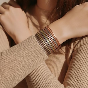 Wide Hammered Mixed Metal Cuff Bracelet - Statement Artisan Jewelry