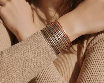 Wide Hammered Mixed Metal Cuff Bracelet: Handcrafted Boho Jewelry