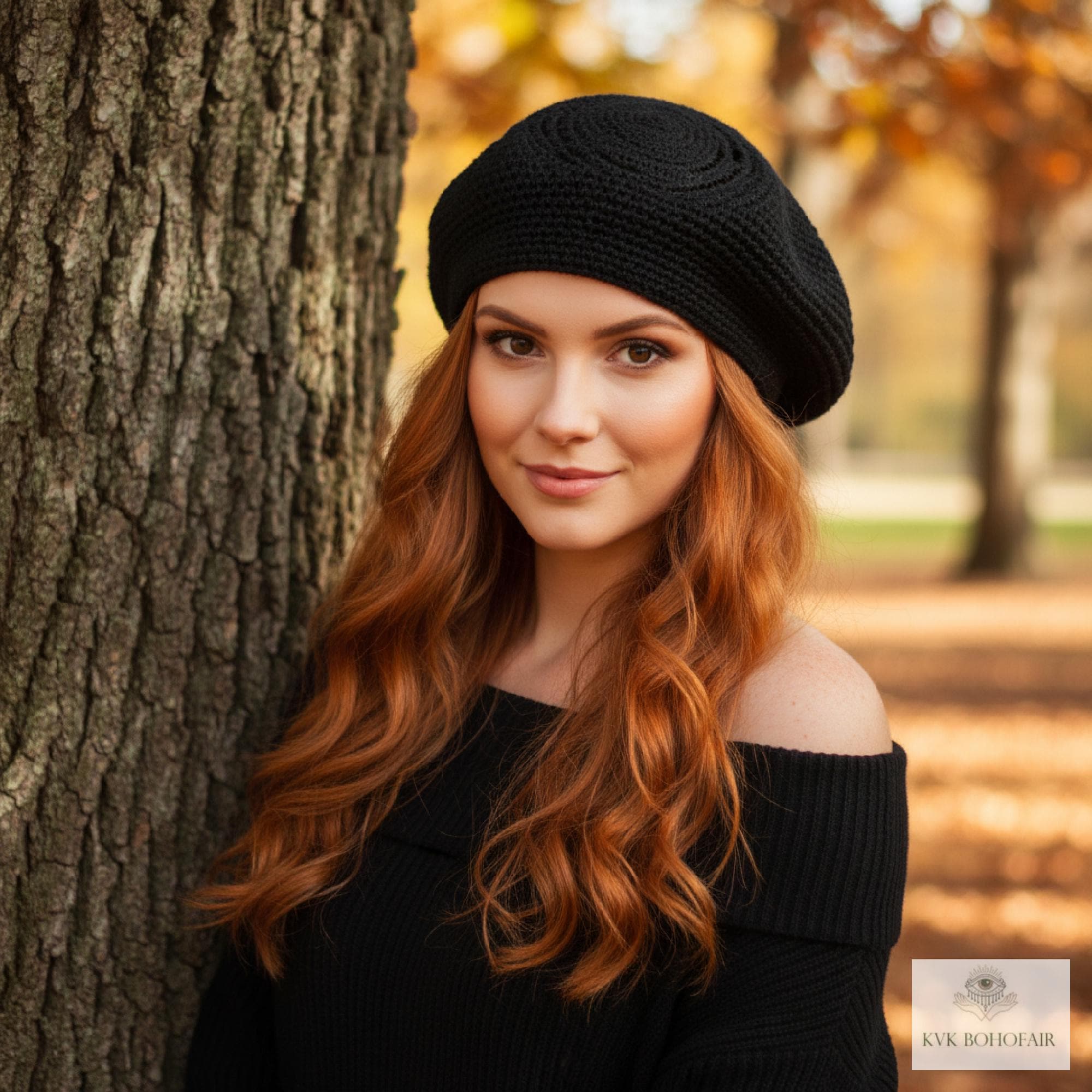 Hand Knit 100% Cotton Crochet Beret Hat - Bohemian Style Summer Beanie Unisex Handmade Recycled Cotton Crochet Beret - Summer Boho Skull  main image 3