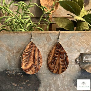 Handcrafted Boho Leather Teardrop Earrings - Lightweight Genuine Leather Jewelry