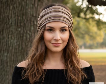 Brown Striped Boho Headband -  Stylish Bohemian Headwrap, Headbands for Women