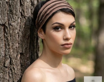 Mixed Brown Stripe Boho Headband -  Stylish Bohemian Headwrap, Headbands for Women