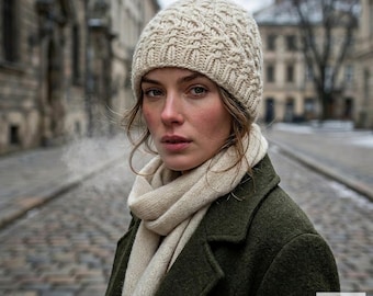 Cozy Off White Beanie Hat - Hand Knit Winter Accessory