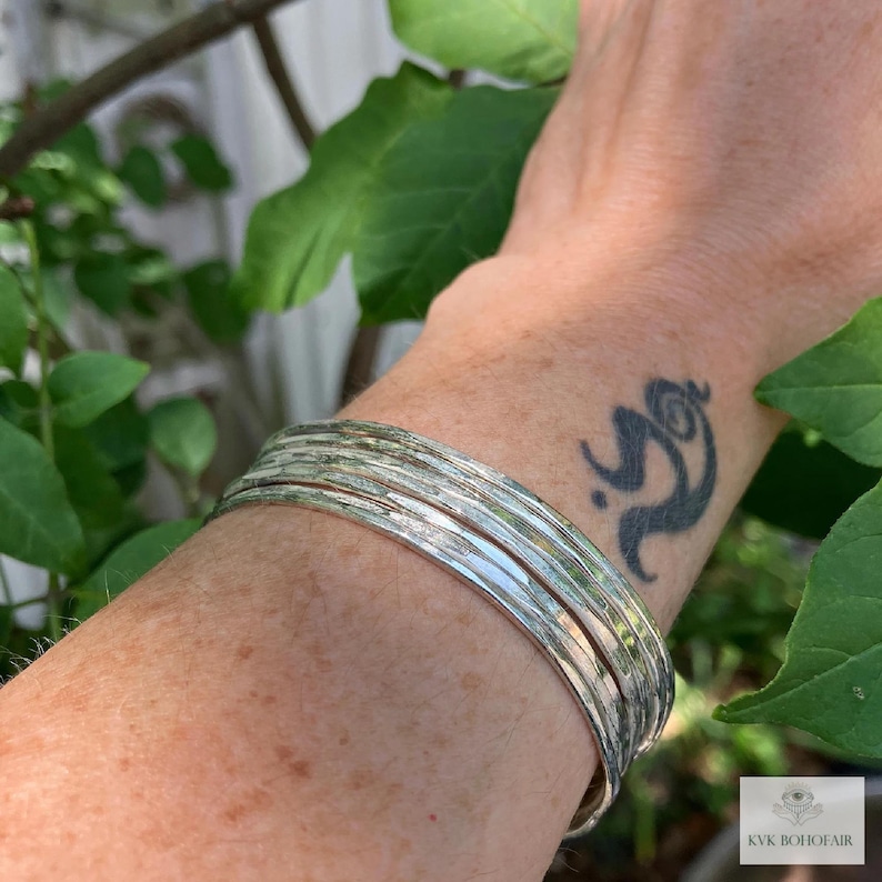 Thin Hammered Silver Cuff Bracelet: Handcrafted Boho Jewelry image 9