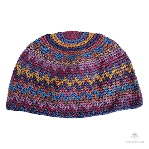 Multi Color Zig Zag Kufi Skull Cap - Crocheted Beanie Hat, Ethically sourced