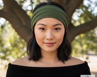 Olive Green Boho Headband -  Stylish Bohemian Headwrap, Headbands for Women