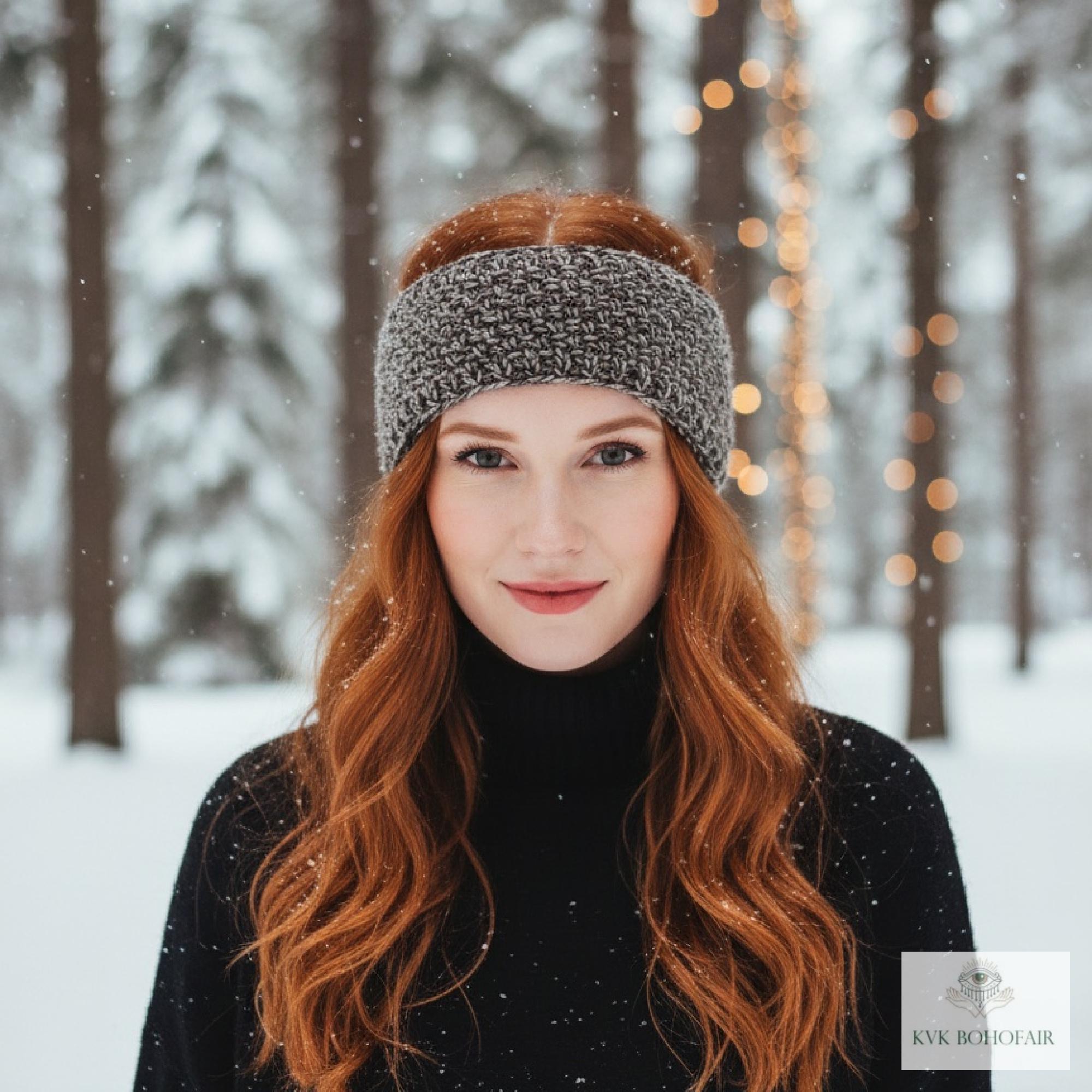 Elegant Hand Knit Headband Set - Black, Brown, Burgundy Knit Headband: Heathered Burgundy Twisted Ear Warmer - Etsy main image 2