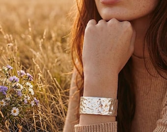 Hammered Silver Cuff Bracelet: Boho Bohemian Jewelry