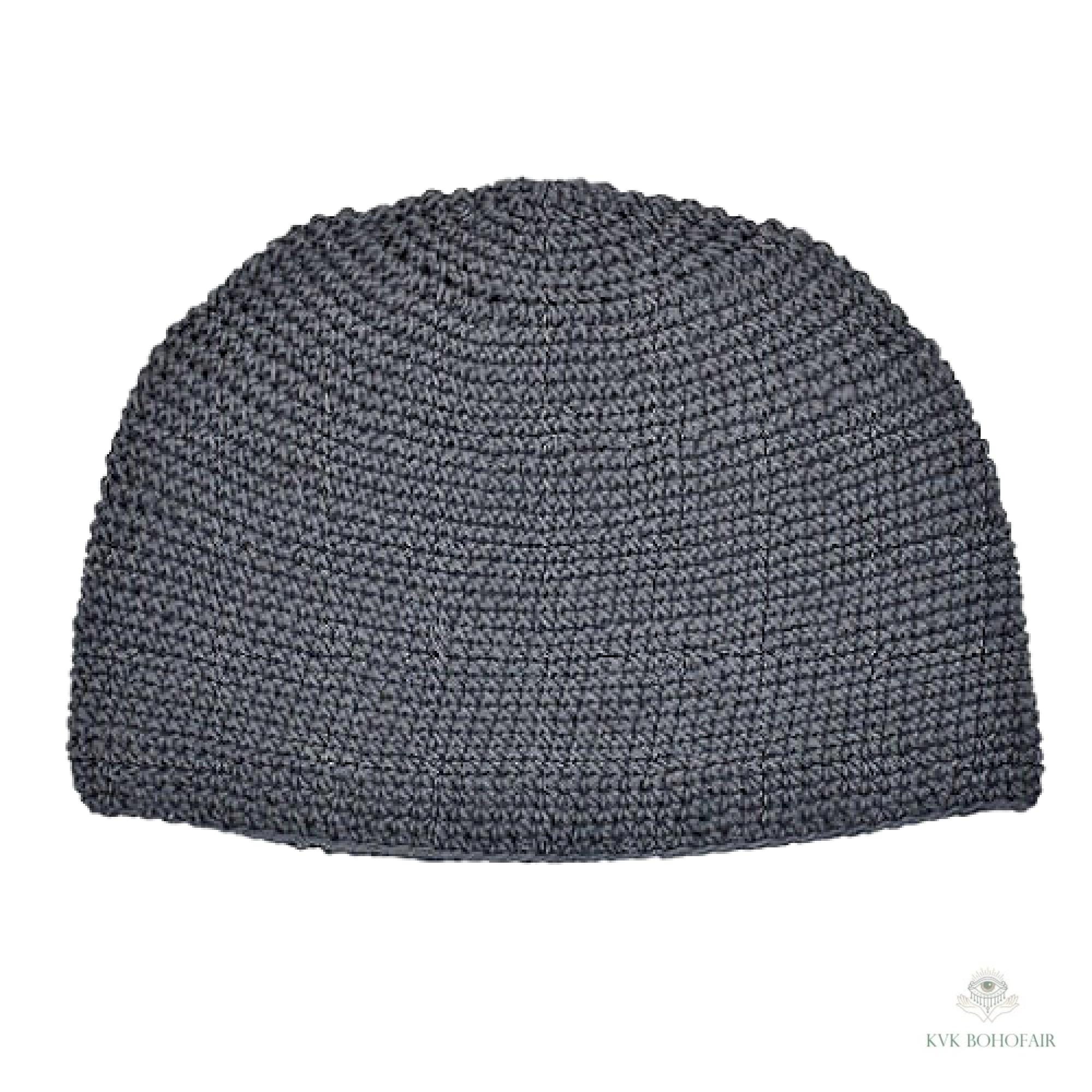 Gray Kufi Skull Cap - Crocheted Beanie Hat, Ethically sourced