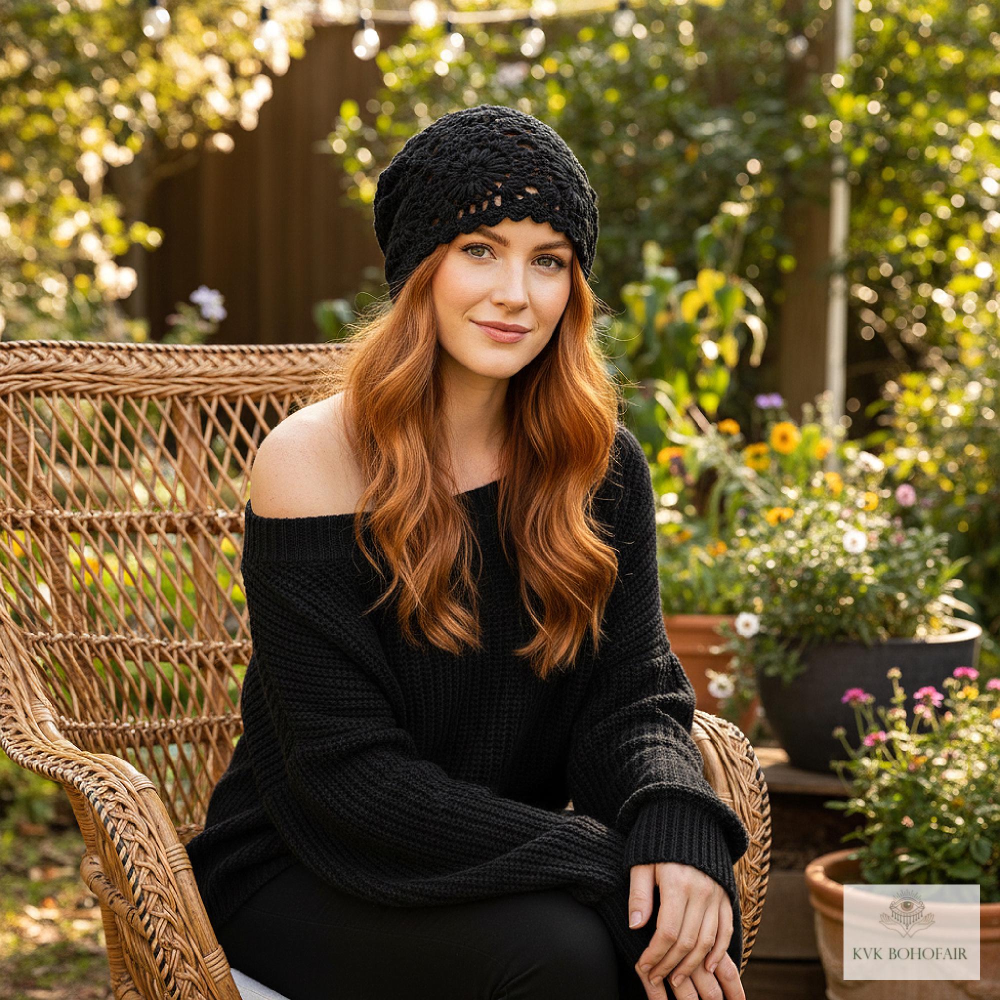 5 Crochet Slouchy Beanie Hats Handmade Knit Floral Skull Cap Lightweight Cotton Handmade Crochet Women main image 4